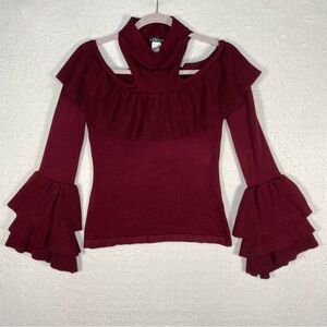 VENUS Burgundy Ruffle Blouse